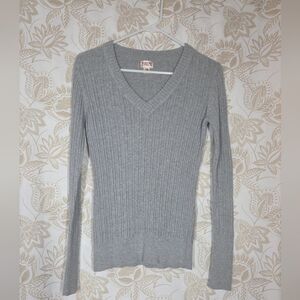 Mossimo Supply Co. MED gray ribbed knit v neck stretch long sleeve sweater top *